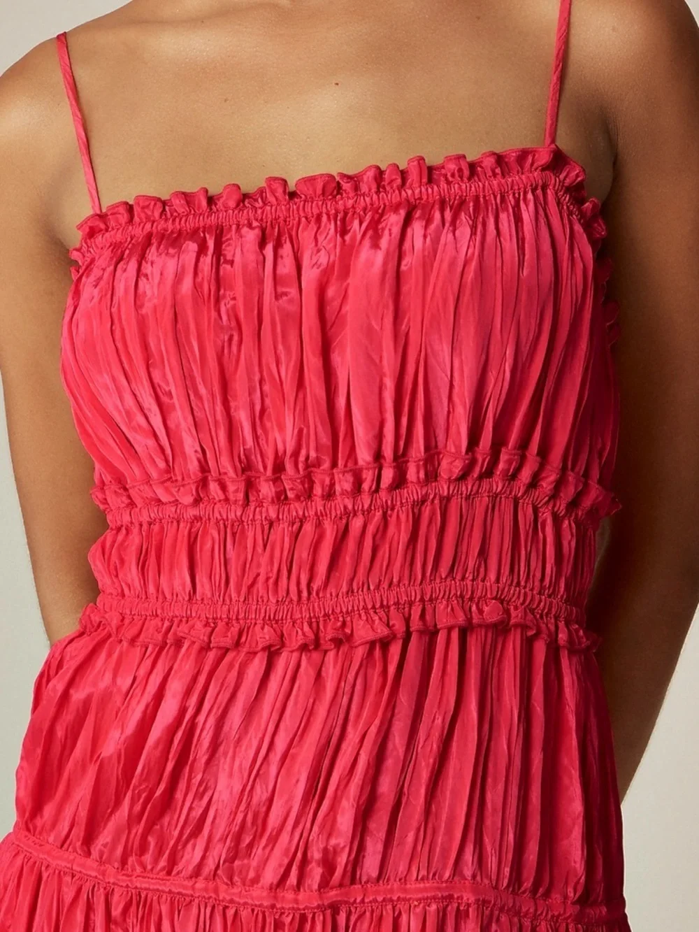 J. Crew NWT Crinkle Ruffle Trim Dress Strawberry Sunrise